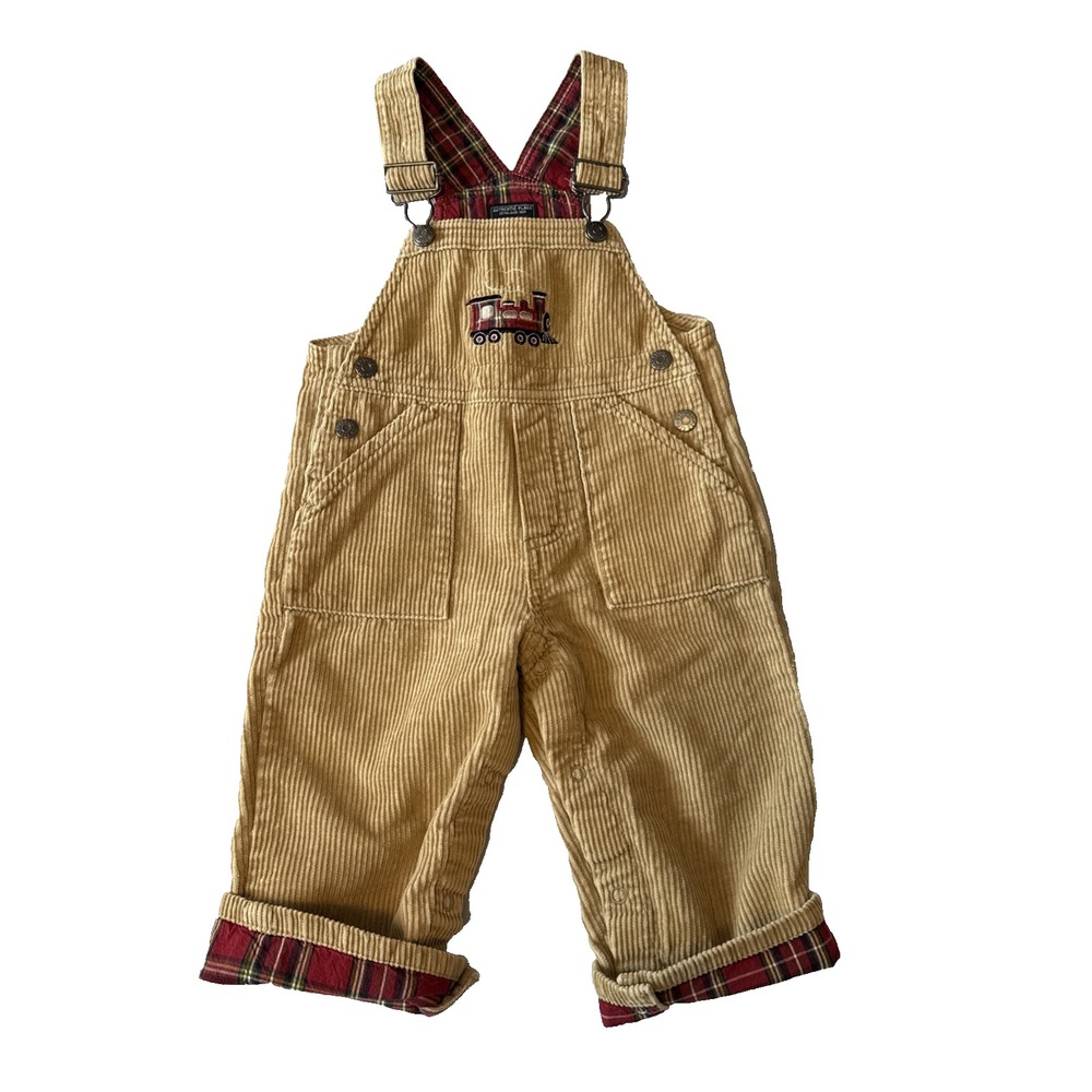 Retro Corduroy Snap Leg Overalls 12 months Authentic Place‎ Trains Plaid Farm